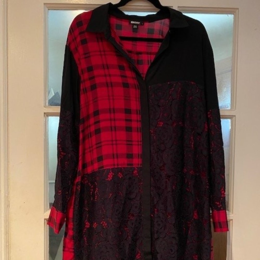 DKNY Button Down Dress in Plaid